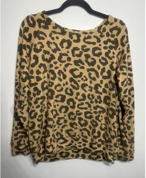 Buffalo David Bitton Cheetah Pullover Sweatshirt TopTan/Black Soft Size Large thumbnail 1