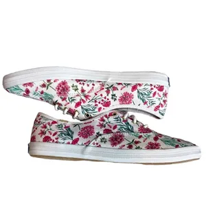 Keds Women 6.5 White Pink Floral Canvas Sneakers‎ Low Top Whimsical Feminine thumbnail 6