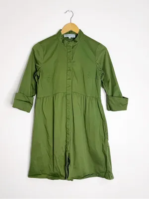 Tuckernuck Green Mock Neck Shirt Dress Small Cotton Blend thumbnail 2