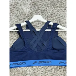 Brooks Running Sports Bra Womens Blue Mesh Strappy High Neck Crop Top Size L thumbnail 7