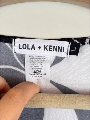 Lola + Kenni Black White Floral Wide Leg Wrap Jumpsuit Size L Belted Resort thumbnail 3