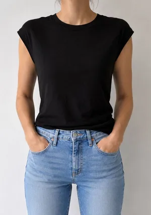 Zara Black Cap Sleeve Muscle Tee Top Sz M thumbnail 1