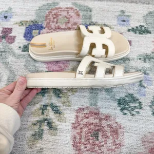 Sam Edelman White Valeri Slide Sandals Size 8 Cutout H Resort Beachy Coastal‎ thumbnail 4