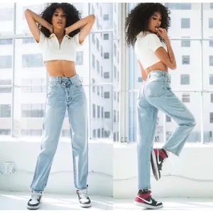 Revice Denim Venus Asymmetrical Crossover High Rise Straight Leg Jeans 27 Light thumbnail 2