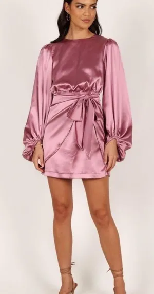 Petal & Pup Lilac Satin Wrap Dress with Balloon Sleeves thumbnail 1