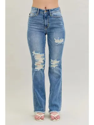 NEW Judy Blue High Waist Destroy Fray Hem Bootcut Jeans Size 31 thumbnail 3
