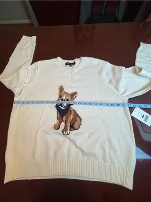 Sweet Halo French Bulldog Graphic Knit Cotton Sweater Cream Cute Dog Sz L thumbnail 7
