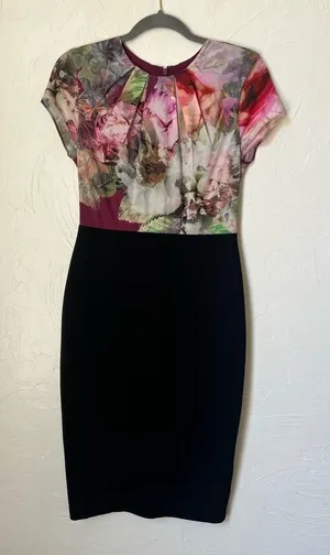 Ted Baker Ceyara stealth floral black dress size 4 thumbnail 1