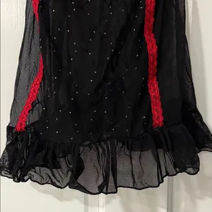 Native Intimates Babydoll Teddy 36B Medium Black Red Lace Sheer Rhinestones thumbnail 6