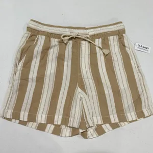 OLD NAVY Tan‎ White Striped Soft Beachy Coastal Classic Shorts SZ S New thumbnail 1