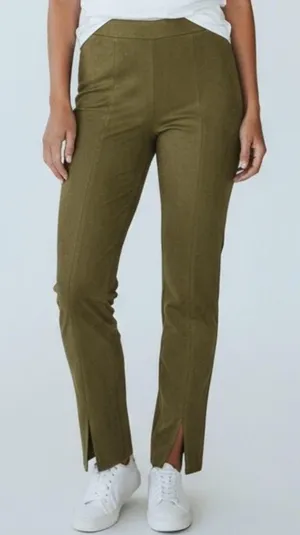 Avec Les Filles Olive Green Faux Suede Slim Pants Split Hem Size Medium thumbnail 1