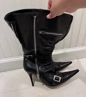 Black Distinctive Vero Cuoio Vintage 2000s Carnaby London Leather Heeled Boots thumbnail 1