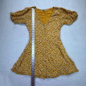 Abercrombie‎ & Fitch Floral Mini Dress V Neck Short Sleeve Yellow Size S thumbnail 4