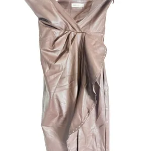 Simkhai Carkee Brown Faux Leather Faux Wrap Draped Strapless Midi Dress Small thumbnail 7