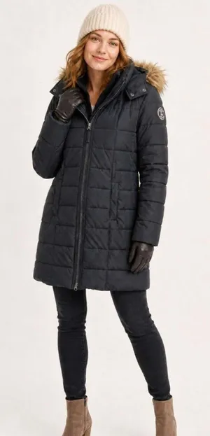Abercrombie & Fitch Black Long Puffer Coat Faux Fur Hood M thumbnail 1