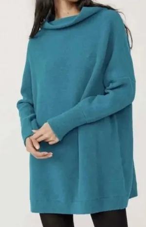 Free People Ottoman Slouchy Tunic Sweater Size S Teal Oversized Mock Neck thumbnail 1