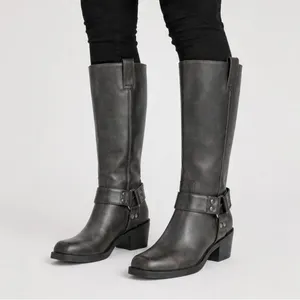 Time and Tru Womens Boots 7.5 Brown Knee Faux Leather High Harness Moto Riding thumbnail 7