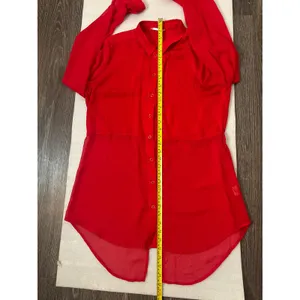 Free People Sheer Button Down Red Blouse M Cherry Girl Boho Coquette Holiday thumbnail 9