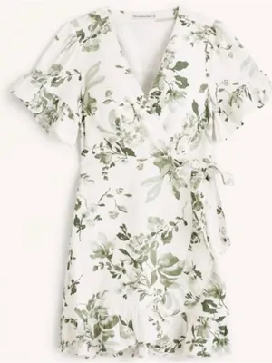 Abercrombie & Fitch Green Floral Wrap Mini Dress Ruffle Hem XXS thumbnail 10