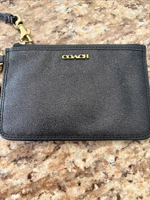 Coach Small Black Glitter Wristlet Pouch with Gold Logo thumbnail 2
