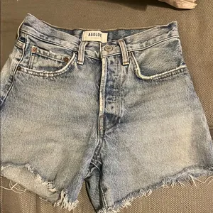 Agolde Blue Jean Shorts with Distressed Hem thumbnail 1