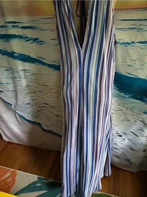 Caramela Striped Halter Maxi Dress in Blue White & Red MD thumbnail 2