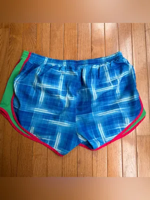 Vintage 2011 Nike Tempo Dri-FIT Running Shorts Blue Plaid Pink Green Large L thumbnail 3