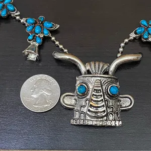 Vintage Kachina Mask Faux Turquoise Southwestern Style Squash Blossom Necklace thumbnail 9