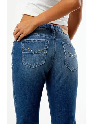 Pacsun Jade Low Rise Bootcut Jeans Pocket Studs Dark Blue NWT Sonoma Size 34 thumbnail 7
