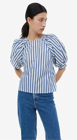 H&M Cotton Blouse with balloon sleeves small thumbnail 1