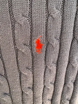 Ralph Lauren Navy Cable-Knit Crewneck with Red Pony Size M thumbnail 3