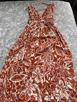 Women's Rust Floral Maxi Dress - Sleeveless V-Neck thumbnail 1