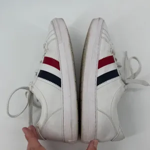 Moncler White Leather Low Top‎ Sneakers Women's 10 EU 41 Red Navy Stripe thumbnail 5