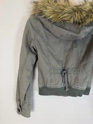 Y2K Hollister Bella Swan Olive Green Fur Trim Hooded Jacket Grail size Small thumbnail 10