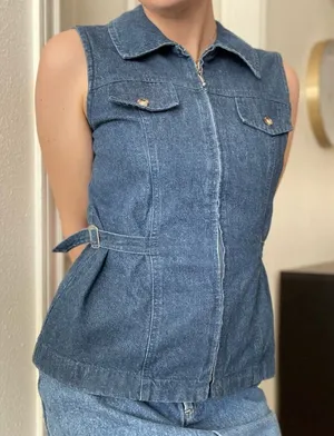Vintage Denim Sleeveless Denim Zip‎ Up Vest Size Medium Front Pockets Waist Coat thumbnail 1