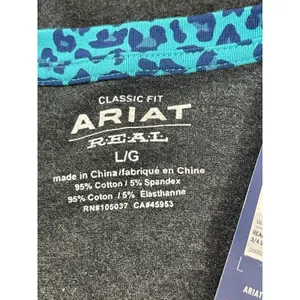 Ariat Women’s L Gray Blue Leopard Print 3/4 Sleeve Western Logo NWT Classic Fit thumbnail 4