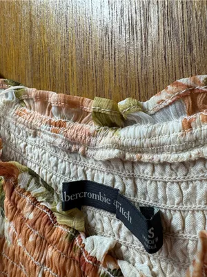 Abercrombie & Fitch Smocked Short Sleeve Floral Ruffle Midi Dress Orange Small thumbnail 5