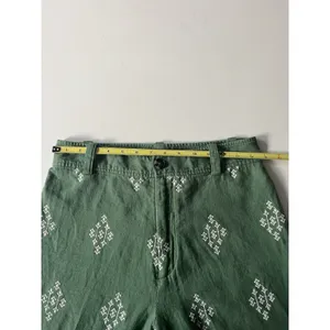Zara Embroidered Trousers Size M High Waist Green Cropped Wide Leg thumbnail 6
