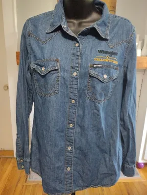 Wrangler Yellowstone denim pearl snap shirt thumbnail 1