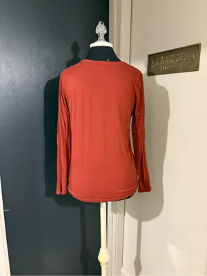 Loft 100% Cotton Rust Long-Sleeve V-Neck Henley Button Front Top 💜 thumbnail 3