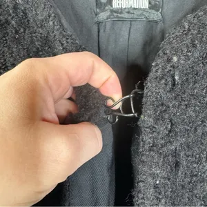 Reformation Black Fuzzy Long‎ Coat Size Small thumbnail 5