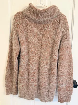 Oceanus Eyelash Knit Turtleneck Sweater Fuzzy Cozy Pullover‎ Beige Pink L thumbnail 5