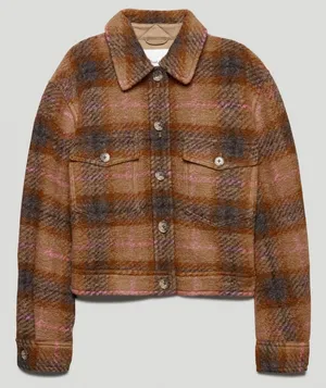 Aritzia Wilfred Autumn Shirt Jacket Wool Shacket Brown Pink Plaid thumbnail 1