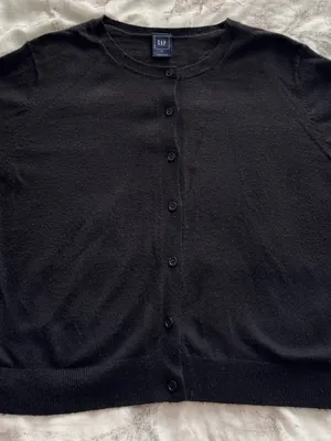 GAP Black wool blend Button-Up Long Sleeve Crew Cardigan, size XL minimalist thumbnail 8