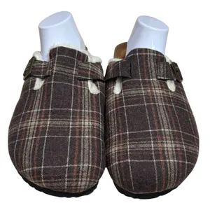 NWOT Fitory Plaid‎ Mule Slip Ons Cork Footbed Cozy Cabincore Holiday Women’s 12 thumbnail 3