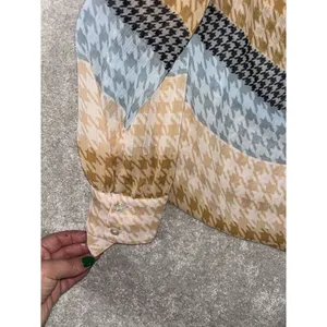 Roller Rabbit Womens Medium Popover Orange Blue Hounds Tooth Print Chiffon Sheer thumbnail 3