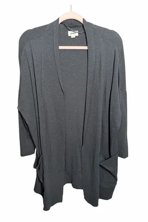 Pact Organic Cotton Open Front Cardigan Cocoon Dolman Pockets Charcoal Gray XS/S thumbnail 1
