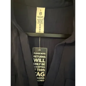 BMJL Womens Navy Blue Midi Shirt Dress V-Neck Roll Tab Sleeve Pockets‎ Large NWT thumbnail 2