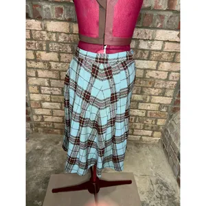 skirt plaid A-line blue brown red metal zipper 1950s thumbnail 4