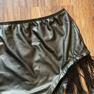 Body Rage Black Faux Leather Fringe Bikini Cut Bottoms Shorts Sz Large thumbnail 6